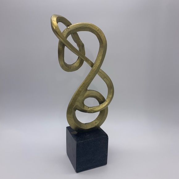 Gold Twisted Metal Treble Clef Shape 13”Bookend/Figurine Sculpture W/Marble Base - Picture 9 of 12